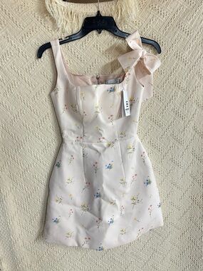 Sleeveless Floral Bow Mini Dress - Pale Pink